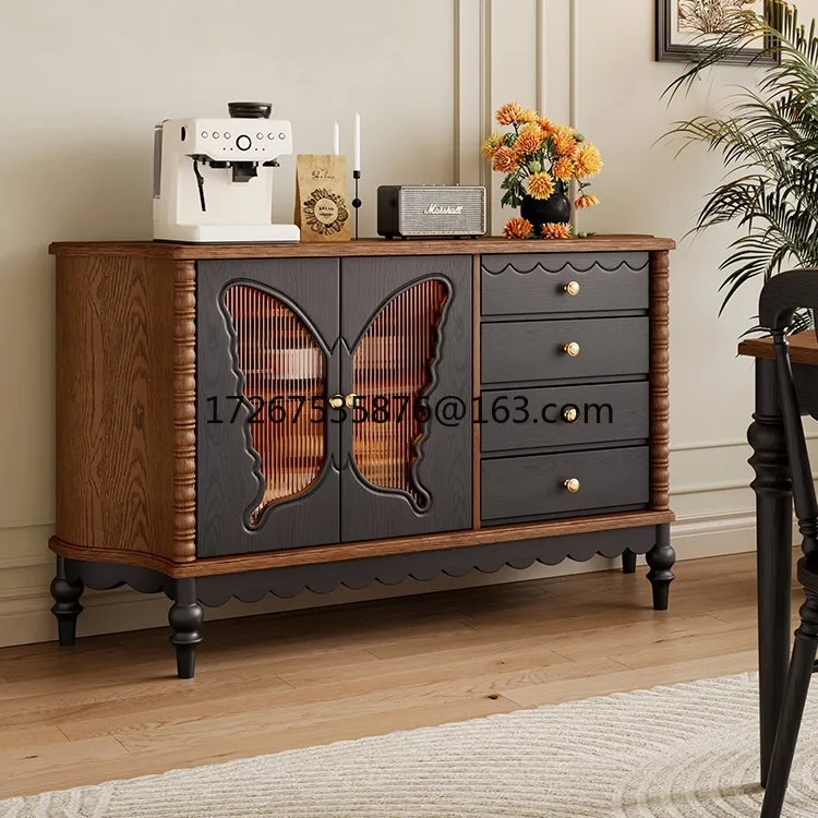 

French sideboard vintage solid wood storage cabinet high-end color blocking decorative cabinet vintage color storage