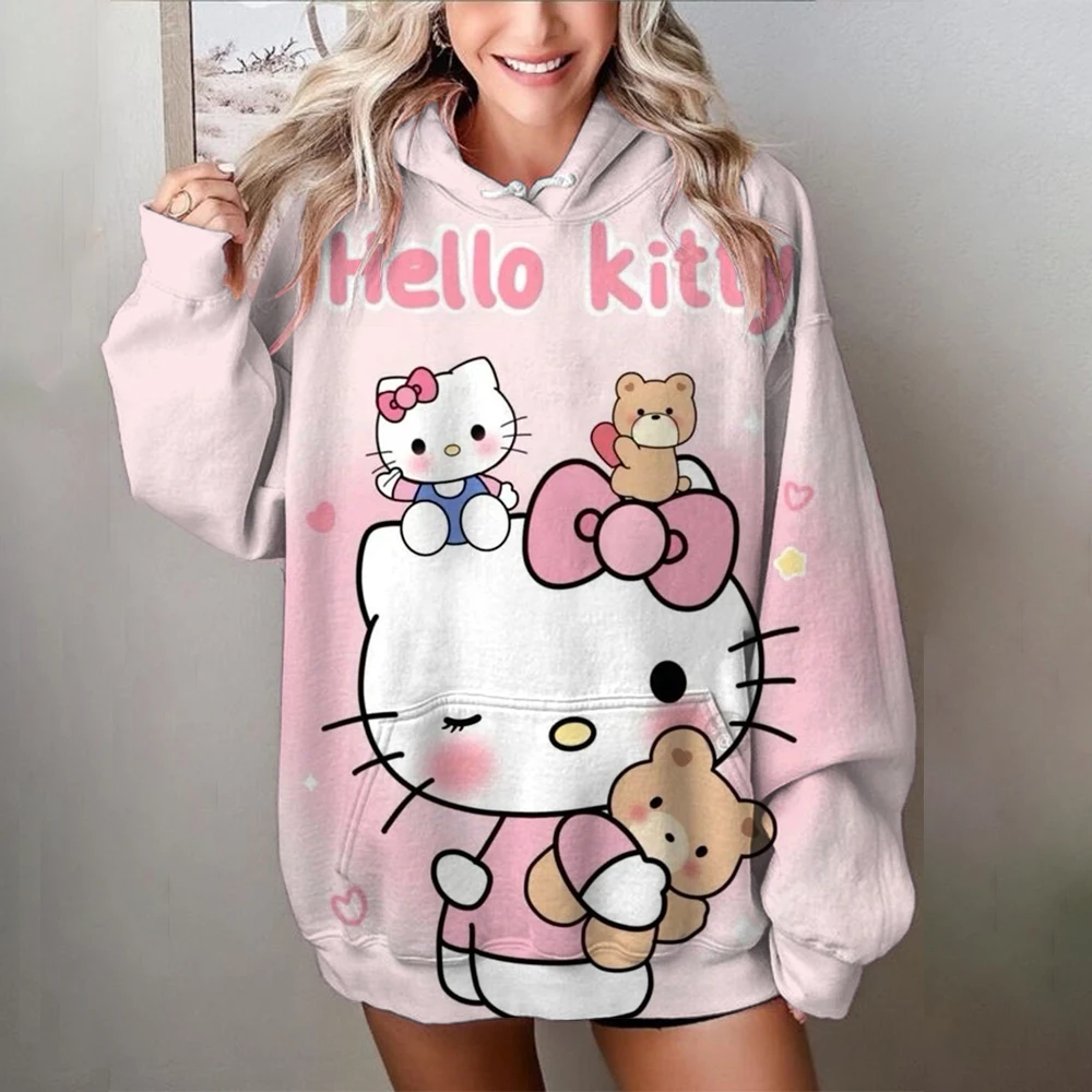 Coulomi Hello Kitty 3D Hoodie Sweatshirt Woman Clothing Harajuku Long Sleeve Hooded Pullover Sweatshirts Sport Hoodies