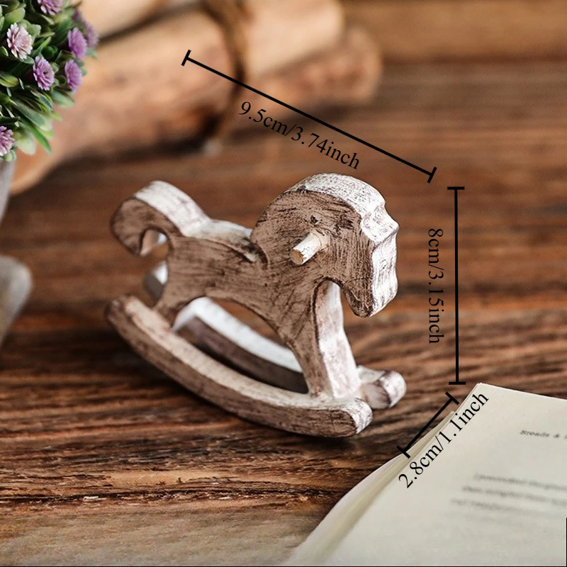 Nordic Style Creative Wooden Rocking Horse Desk Ornament Adorable Living Room Bookcase Kids' Room Decor Ideal for Photo Props