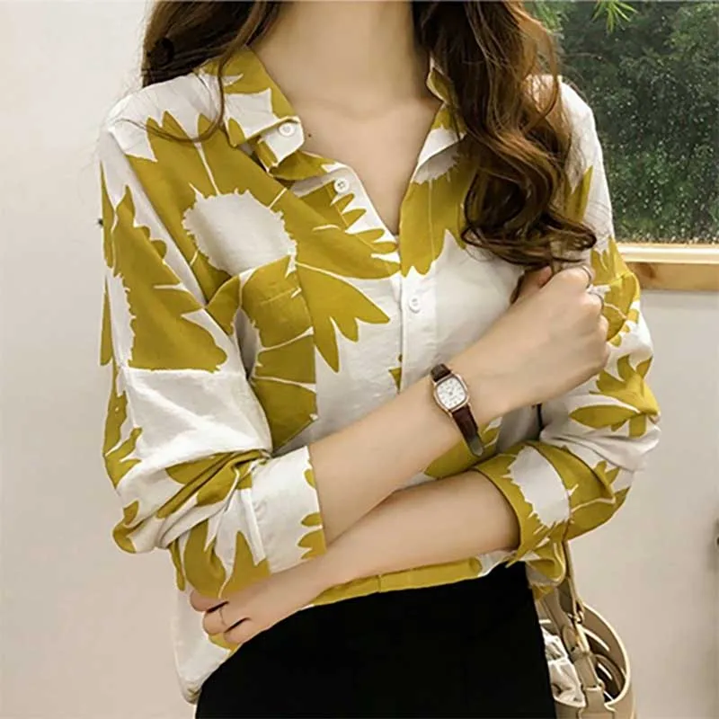 

Fashion Lapel Button Pockets All-match Printed Shirts Women's Clothing 2024 Spring Summer New Loose Korean Tops Casual Blouses