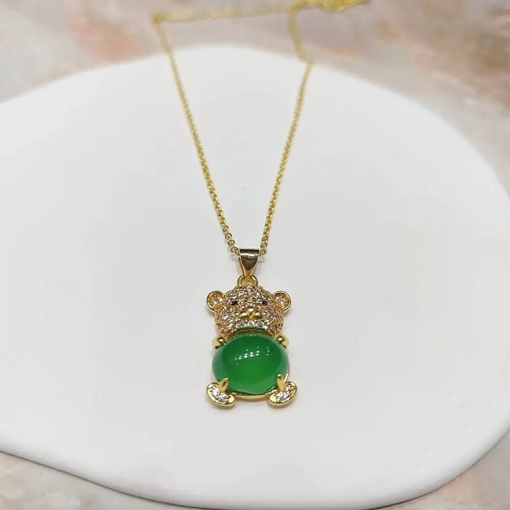 Kupfer eingelegte Chrysopras Anhänger natürliche Jade Chalcedon Bär Anhänger Halskette Mode Frauen Charms Schmuck Geschenke