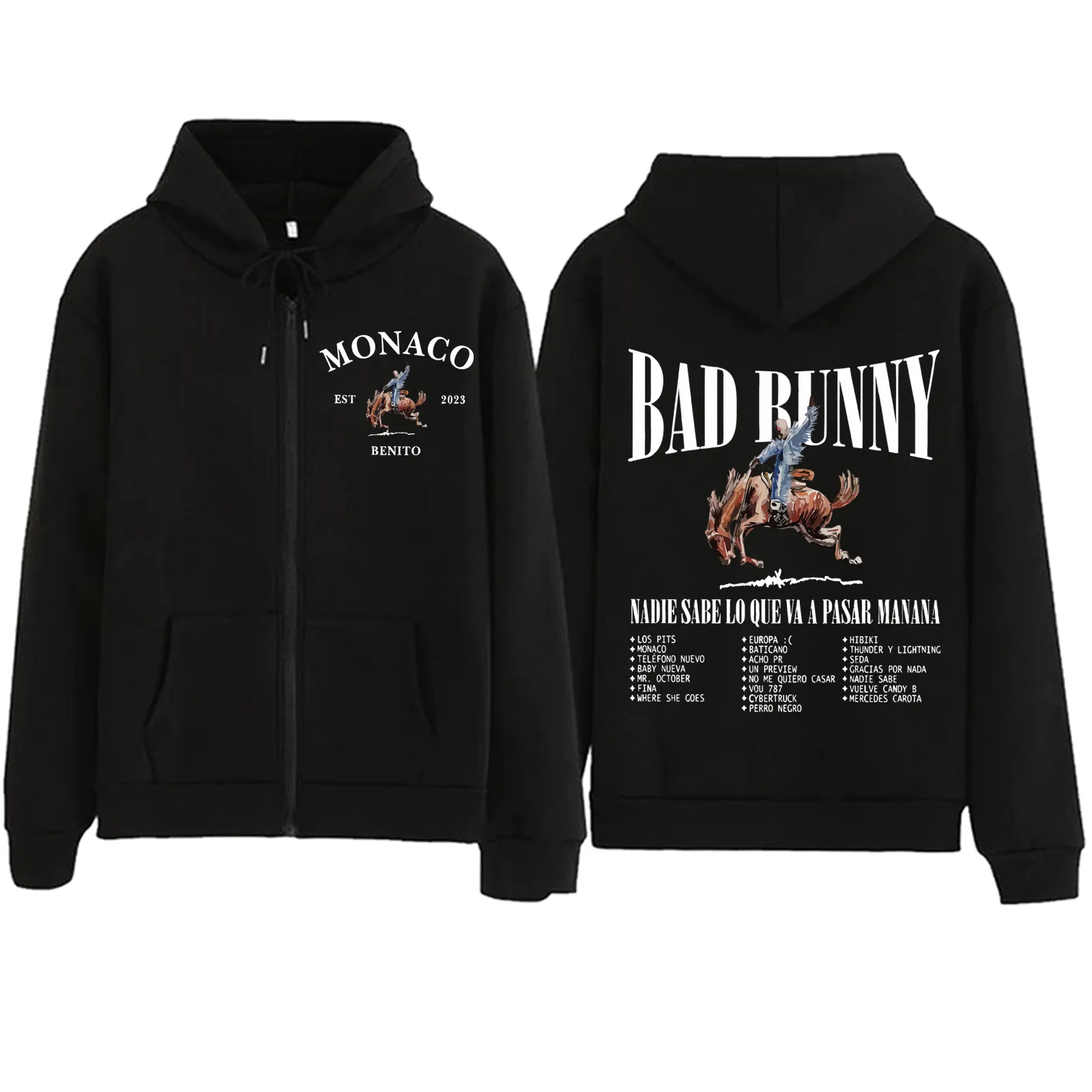 

Bad Bunny Nadie Sabe Lo Que Va A Pasar Manana Zipper Hoodie Harajuku Pullover Tops Sweatshirt Streetwear Fans Gift