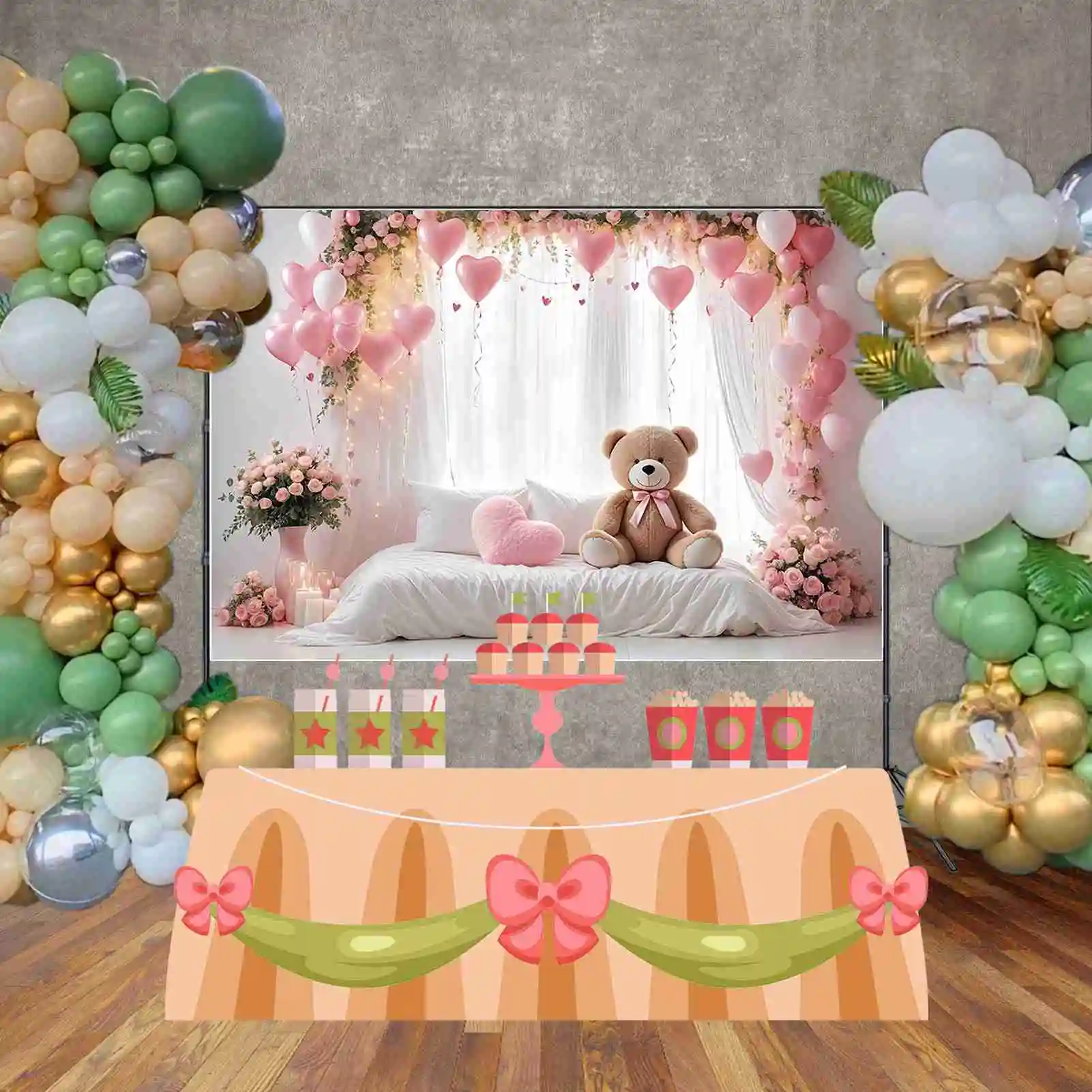 Lua. QG-Urso de pelúcia Fotografia Cenário, Fotografia Fundos, Quarto Rosa, Festa do Bebê, Decoração Photocall, Estúdio Photobooth Props