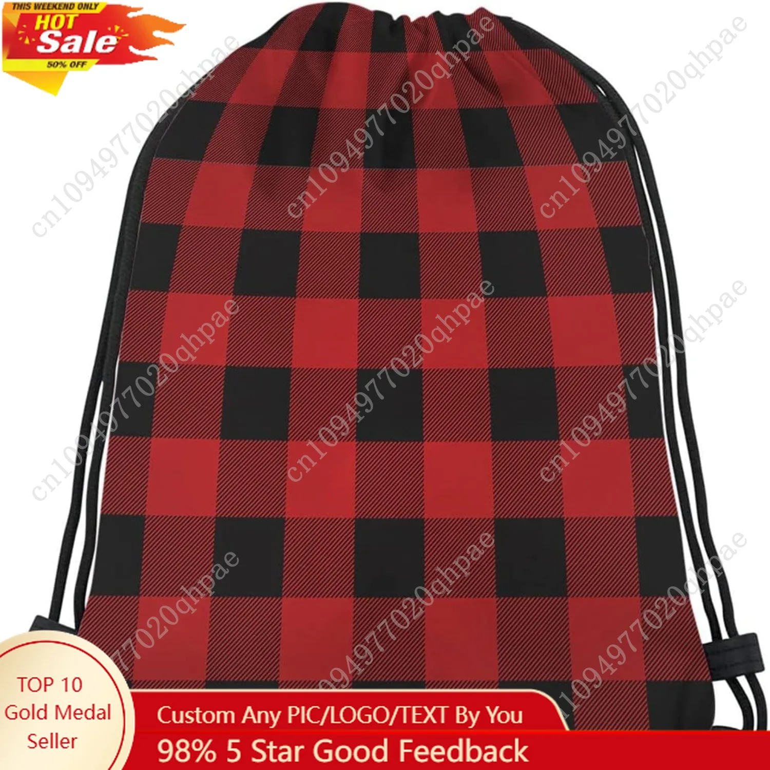 

Black And Red Buffalo Drawstring Bags Backpack Bag Plaid Classic Pattern Tartan Art Stripes Sport Gym Sack Drawstring Bag String