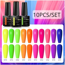 MEET ACROSS 10Pcs/Set Gel Nail Polish Fluorescent Neon Spring Summer Semi Permanent Soak Off Nail Art Varnish UV Gel For Nails