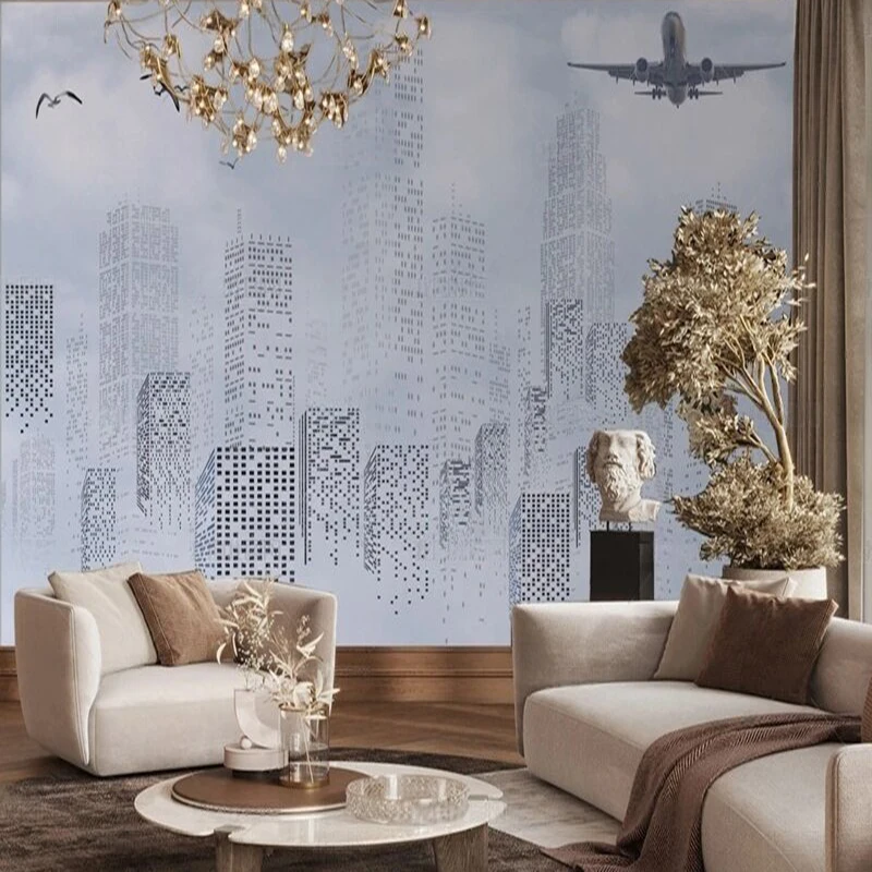 

Original blue paper poetry and painting appreciation pictures for TV bedroom home decoration background wall