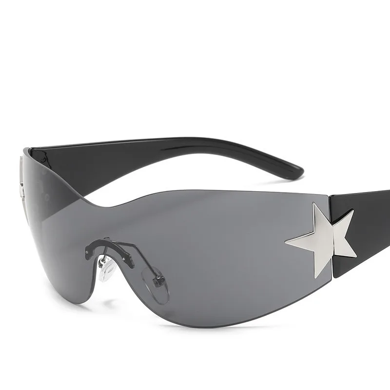 

Солнцезащитные очки в стиле панк, цельные Роскошные брендовые солнечные очки Y2k, с защитой UV400, 2000 оттенков, женские дизайнерские, с пятью звездами