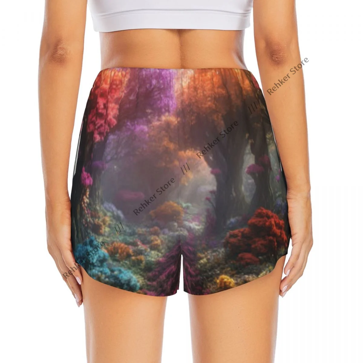 Women Yoga Shorts Lush Path Winds Through Magical Forest Lightweight Athletic Quick Dry Breathable Outdoor Running Shorts