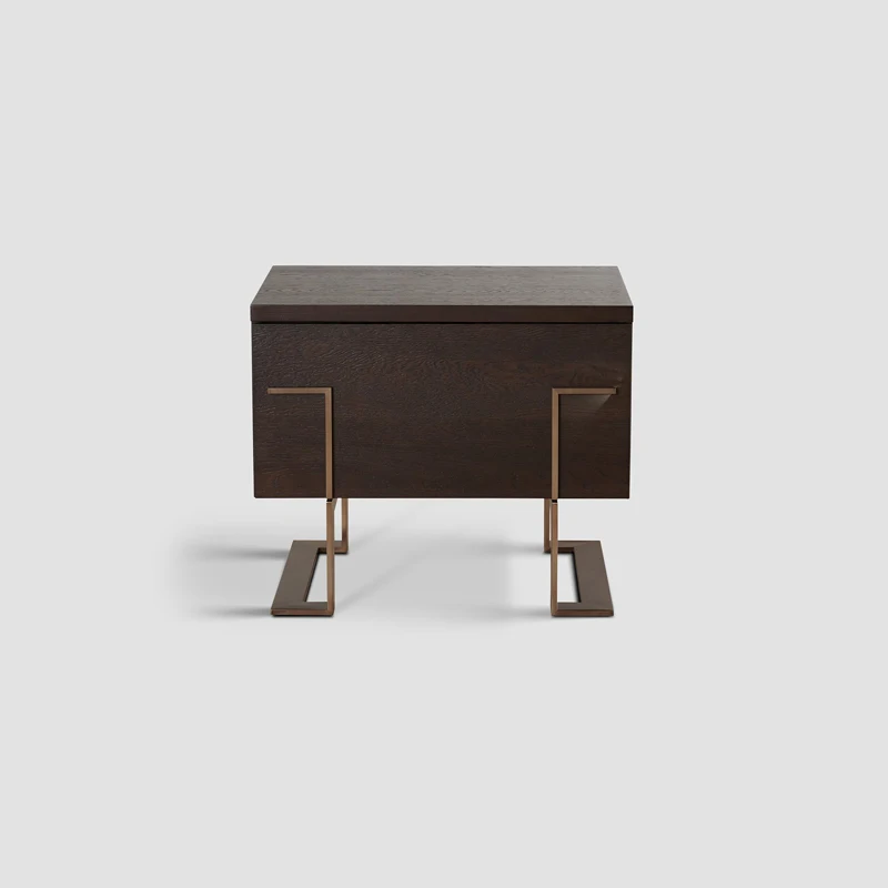 

Classic Luxury Bedroom Furniture Bedside Table Oak Gold Leg Single Drawer Storage Bedside Table