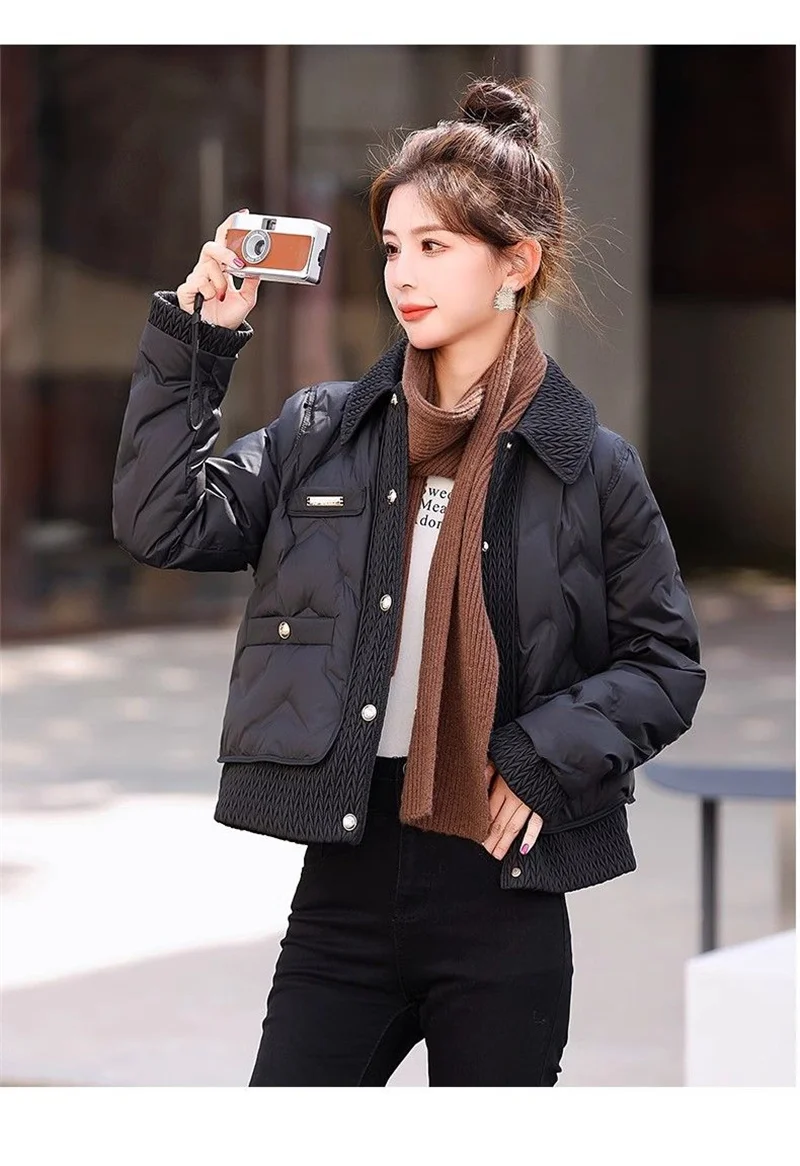 Women's Black Fragrant Wind Cotton Jacket, Loose Cotton Jacket, 2026 Winter Women's Short And Warm Jacket, Fake Two-piece Jacket