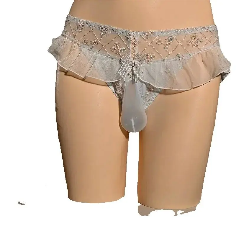 

Мужские сексуальные трусы с милыми рюшами по краям, трусики-мешочки, мужское нижнее белье для геев, свежее новое мужское эротическое белье, нижнее белье со средней талией