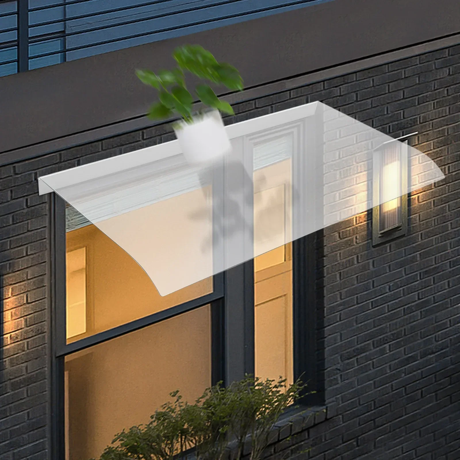 Clear PC Manual Window Awning Canopy, 50x100cm Outdoor Rain Shelter, 3.5mm Thick Door Protection Cover for Exterior Installation