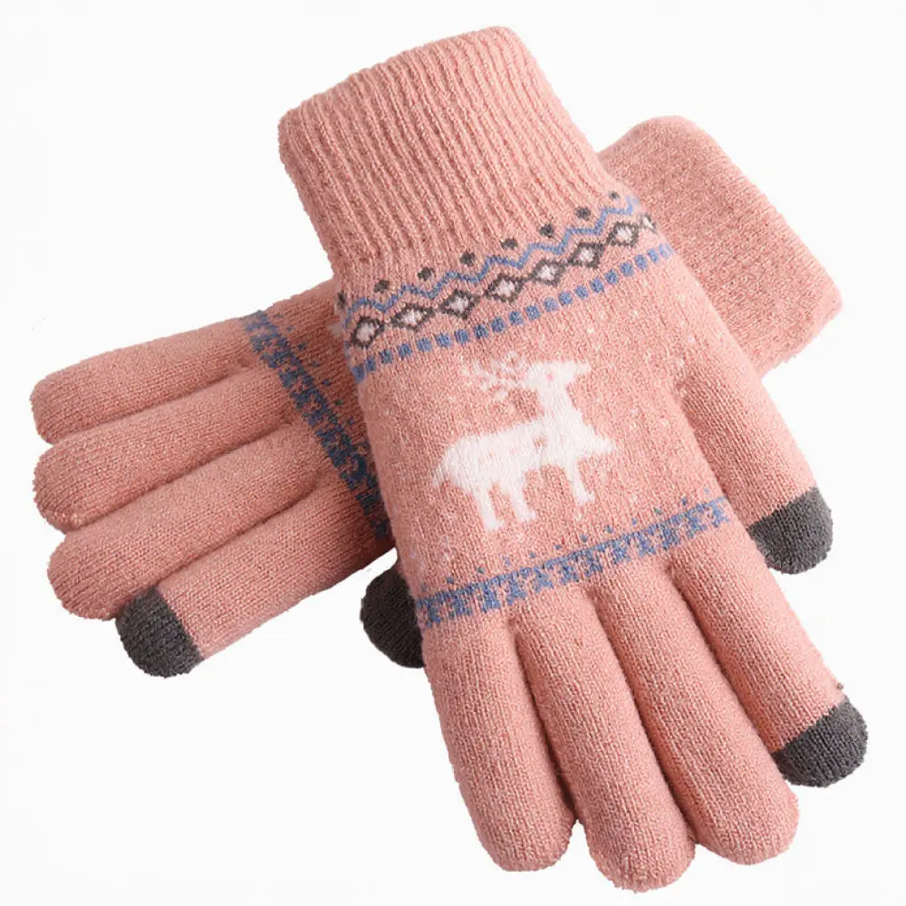 Soft Plush Winter Gloves Women Thick Thermal Mitten Lovely Deer Design Touch Screen Function Outdoor Cold Weather Handwear