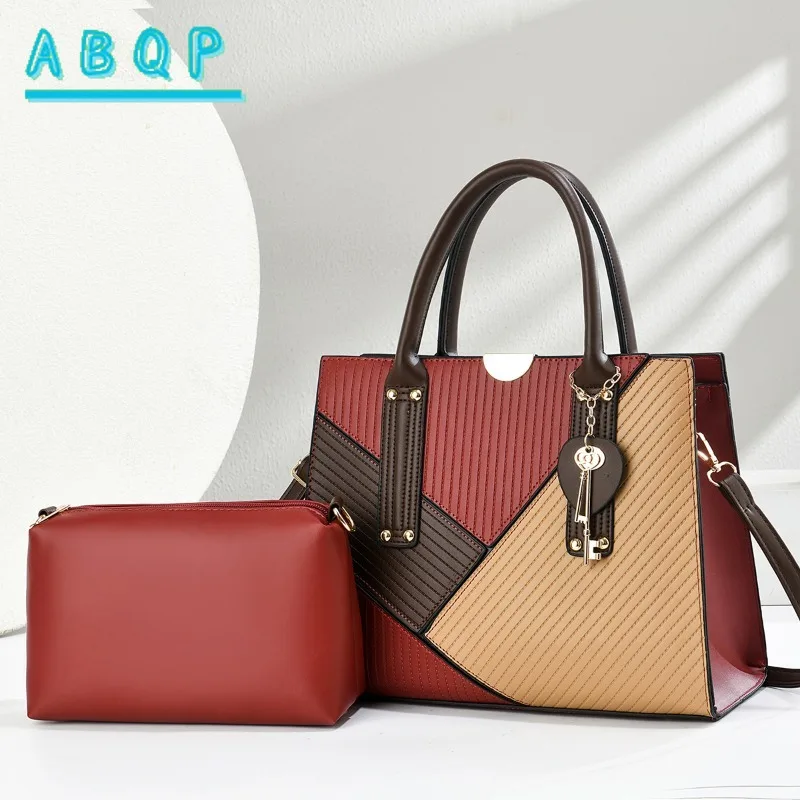 

Новая женская сумка через плечо с цветными вставками, модная, вместительная, из искусственной кожи, класса люкс, для отдыха, высокого качества