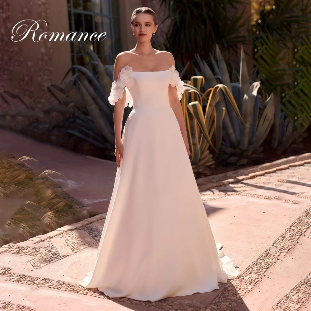 

Elegant Strapless Off The Shoulder Flowers A-Line Wedding Dresses Women 2025 Sweep Train Open Back Vestidos De Novia Customized