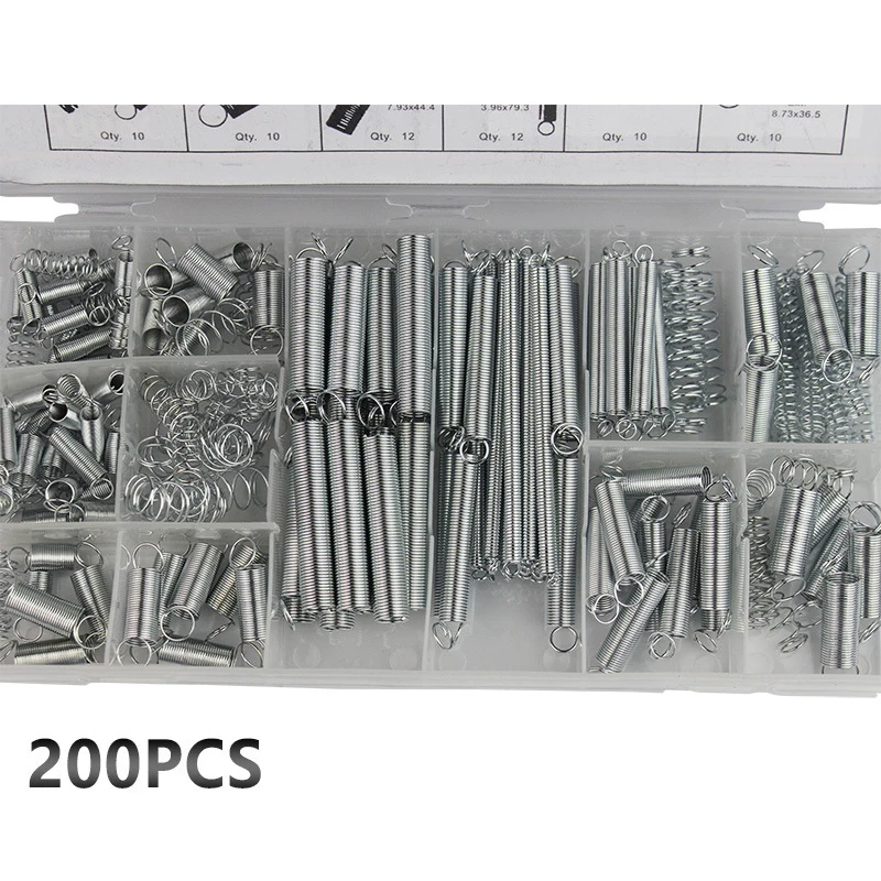 Spring Assortment Set 200 PCS Extension and Mechanical Compression Spring  in Box 20 Size Springs Hardware Tension