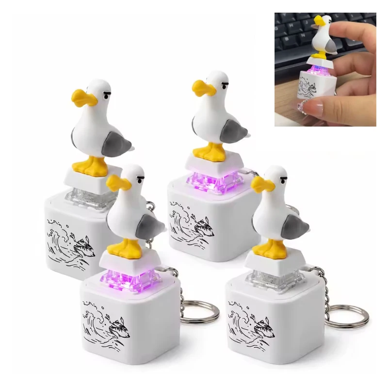 Hot Seagull Mine Button Keychain USB Clicky Keyboard Fidget Button LED Sound Keychain Funny Luminous Animal Gift