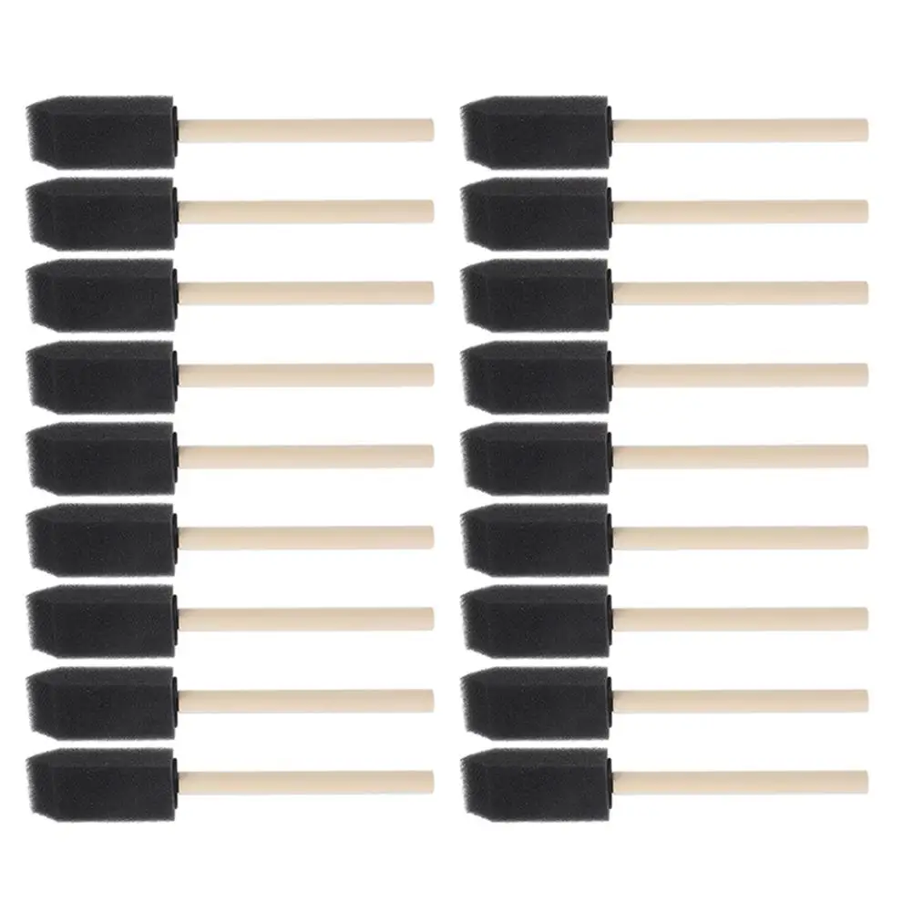 

18pcs Black Brush Wooden Handle Children Doodle Painting Sponge Round Painting Stencil Craft Foam Wall Kids Diy