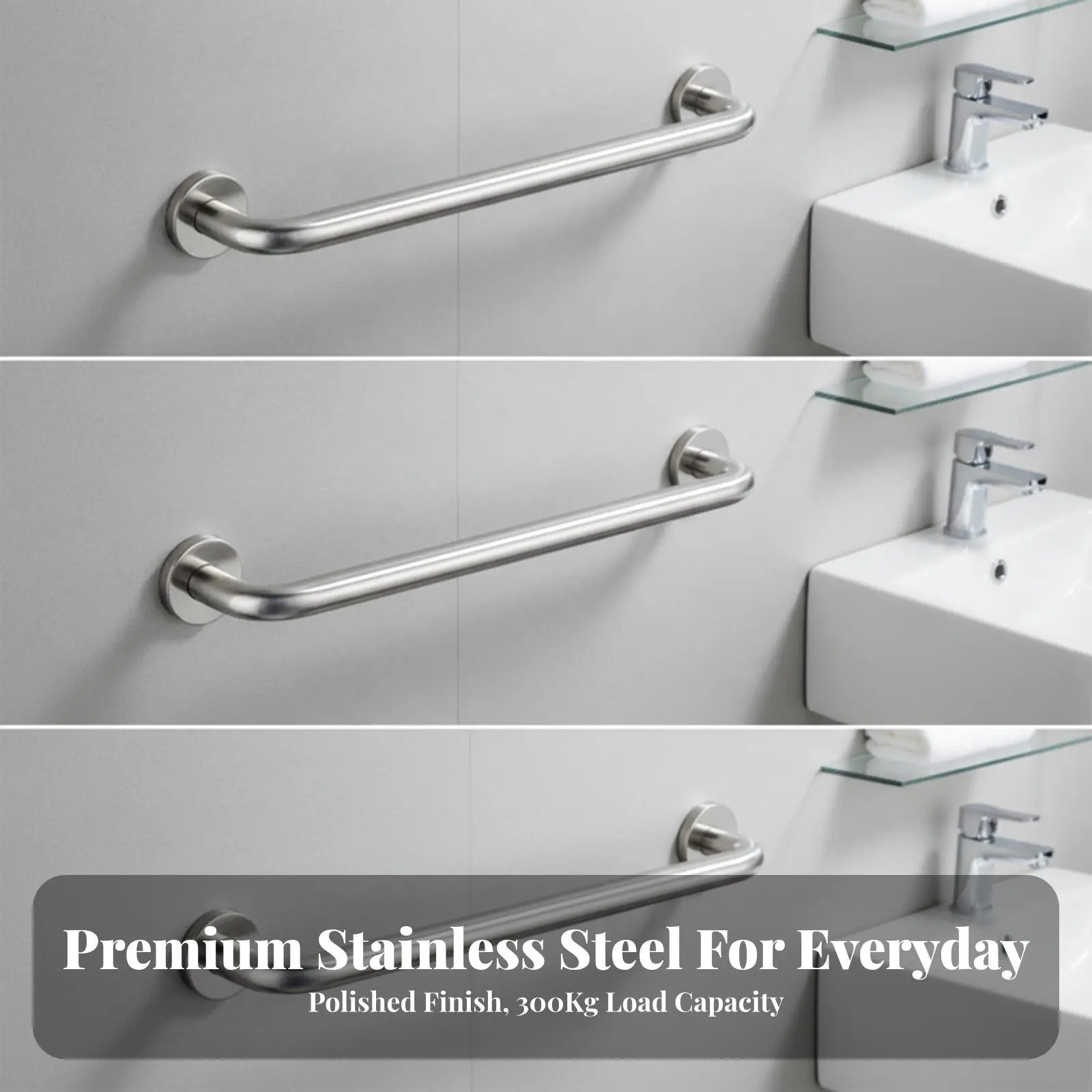 Sturdy 304 Stainless Steel Grab Bar Handrail for Bathroom Shower Wall Mounted Support Rail Polished Chrome Finish