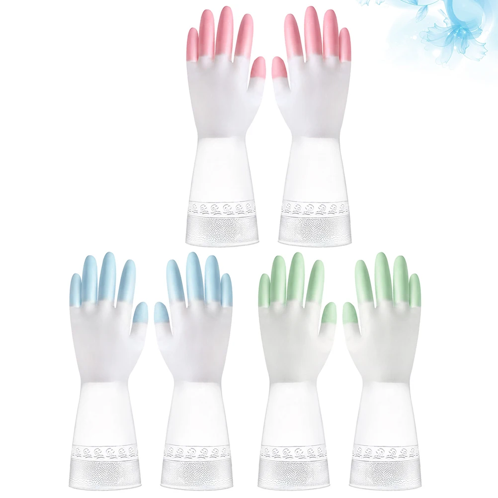 

3 Pairs Waterproof Anti-slip Gloves Reusable for Cleaning Scrub Kitchen Dishwashing