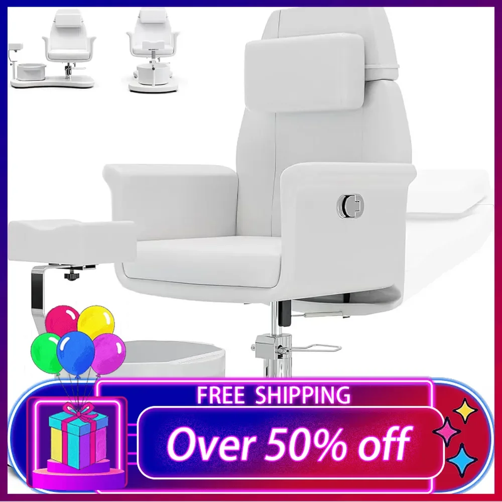 

Pedicure Chair No Plumbing for Nail Tech, Upgraded 360 Swivel Hydraulic Lift Reclining Pedicure Station w/Footrest & Bowl