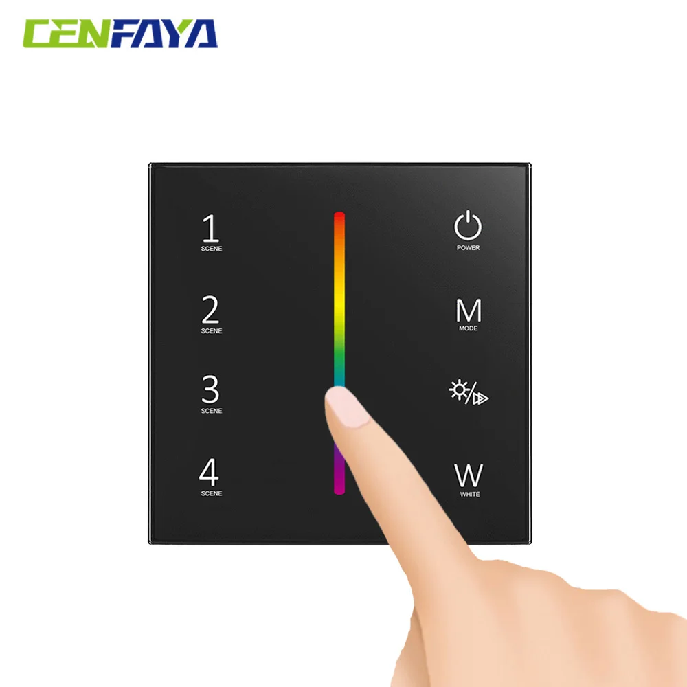 

CENFAYA RGBW LED Light Strip Controller 4 Channels LED Dimmer DC12V 24V Wall- Mounted Panel PWM Dimming With Touch Color Slide