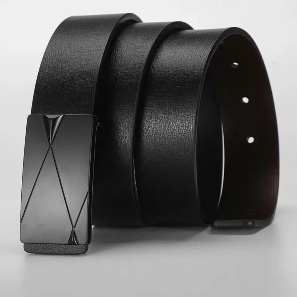 Adjustable Men's Business Belt - Automatic Buckle with Alloy Button - Toothless Inner Wear Design for Trendy & Middle-Aged Men