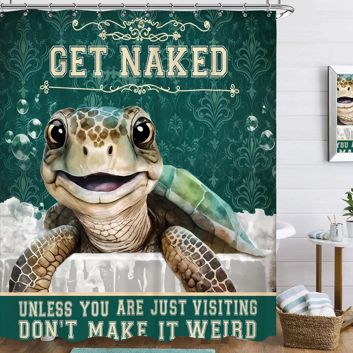 

Novelty Lizard Shower Curtain Funny Bathroom Decor Get Naked Green Tropical Geckos Shower Curtain Wall Art Home Accent Bathroom