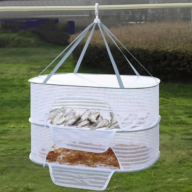 70*50cm Foldable Drying Fishing Vegetable Fish Net Hanging Drying Rack Net 1-3 Layer Clothing Drying Storage Rack Drying Net