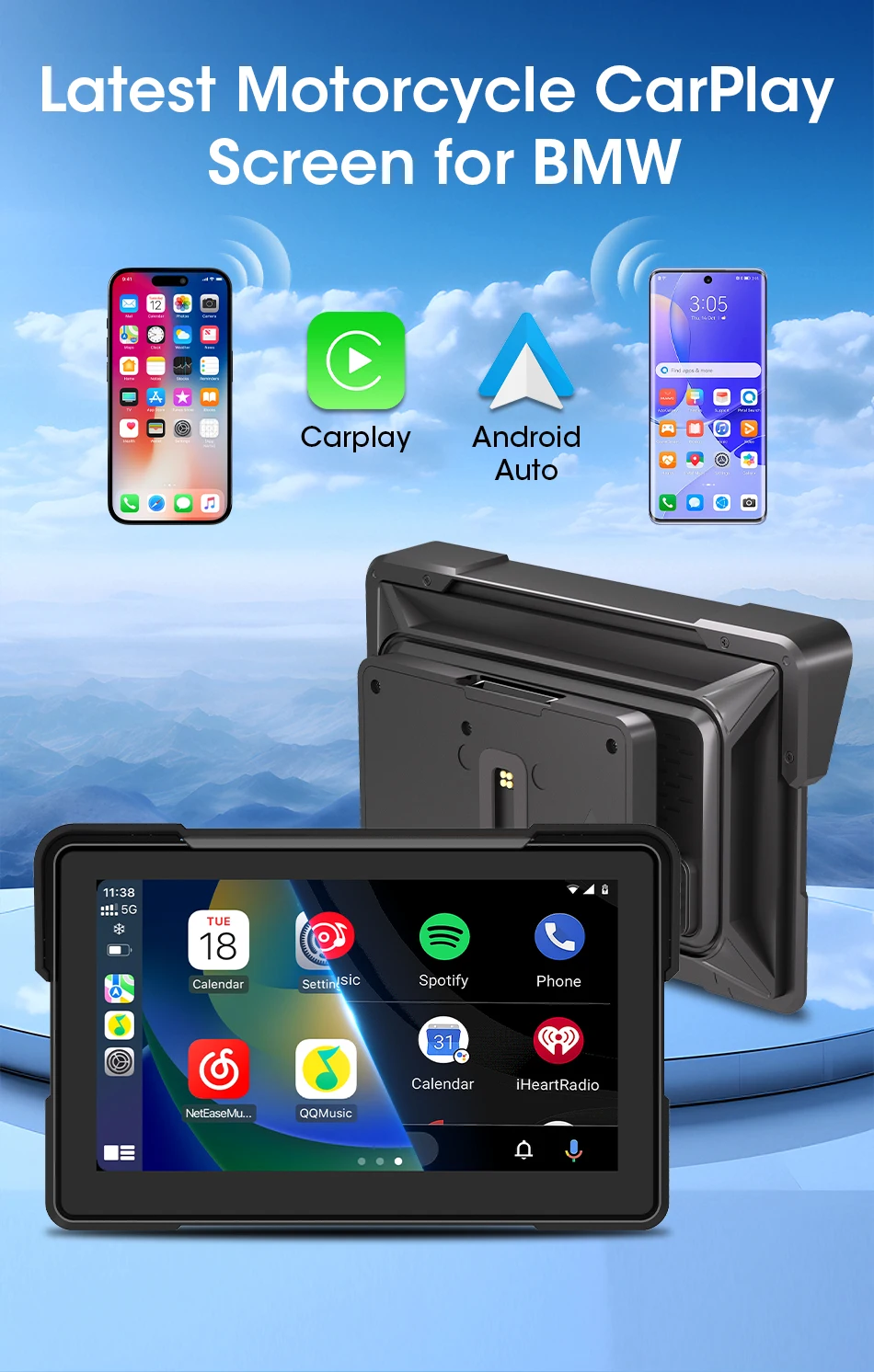 Srnubi 7-Zoll-Motorradradio für BMW R1200GS/ R1250GS/ R1300GS /S1000XR, kabelloses Carplay und Android Auto, GPS-Navigation, PND – Detail 2