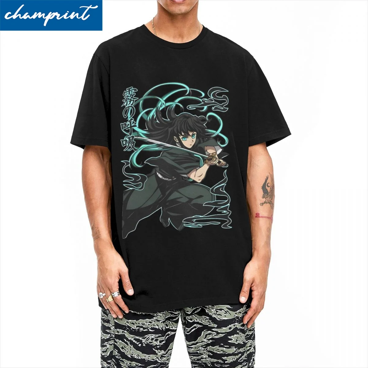 

Mist Pillar Muichiro Tokito T-Shirts Anime Demon Slayer Casual 100% Cotton Tees Round Neck Short Sleeve T Shirts Plus Size Tops