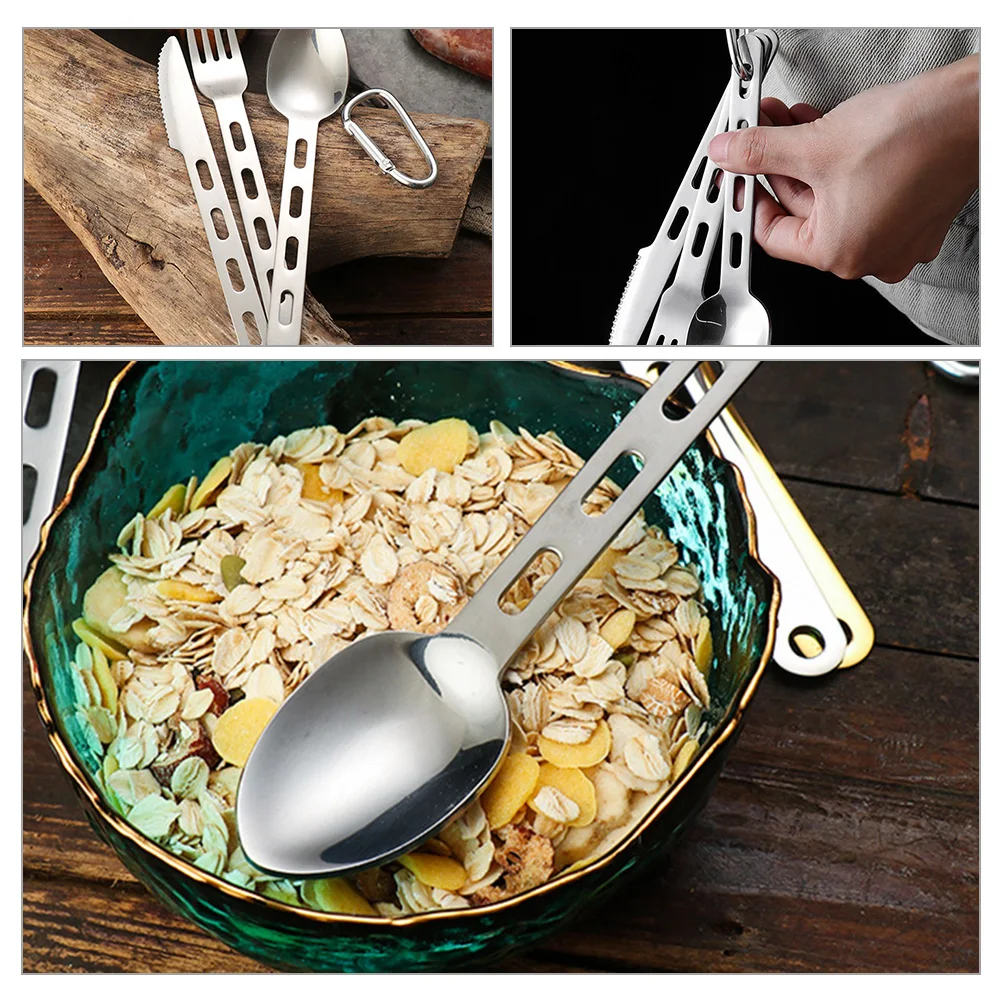 

3 Sets Portable Cutlery Utensils Multi-function Tableware for Camping Silverware Stainless Steel Spoon Kitchen Cookware