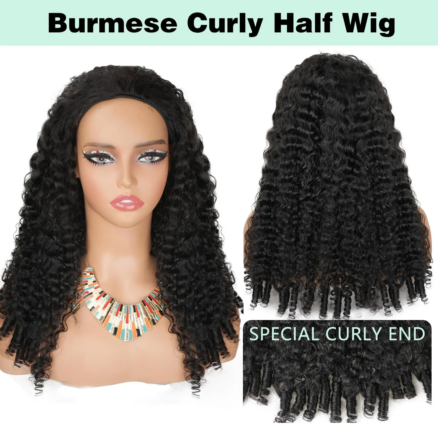 البورمية مجعد نصف شعر مستعار الفيتنامية غلويليس باروكة من شعر طبيعي مع الرباط مقاطع سلس آلة صنع شعر مستعار موجة عميقة نصف شعر مستعار #2