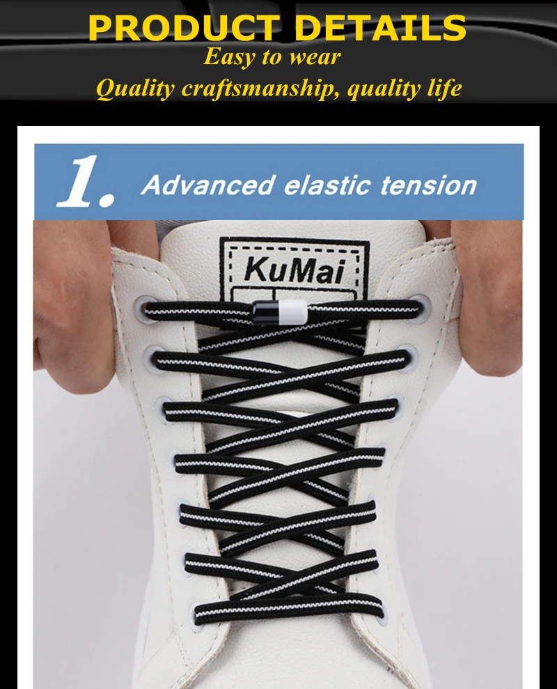 1 Paar bunte elastische Schnürsenkel ohne Krawatte mit Metallverschluss für Turnschuhe. Schnell anzuziehen und ab. Lazy Shoe Lace, rundes Design – Detail 2