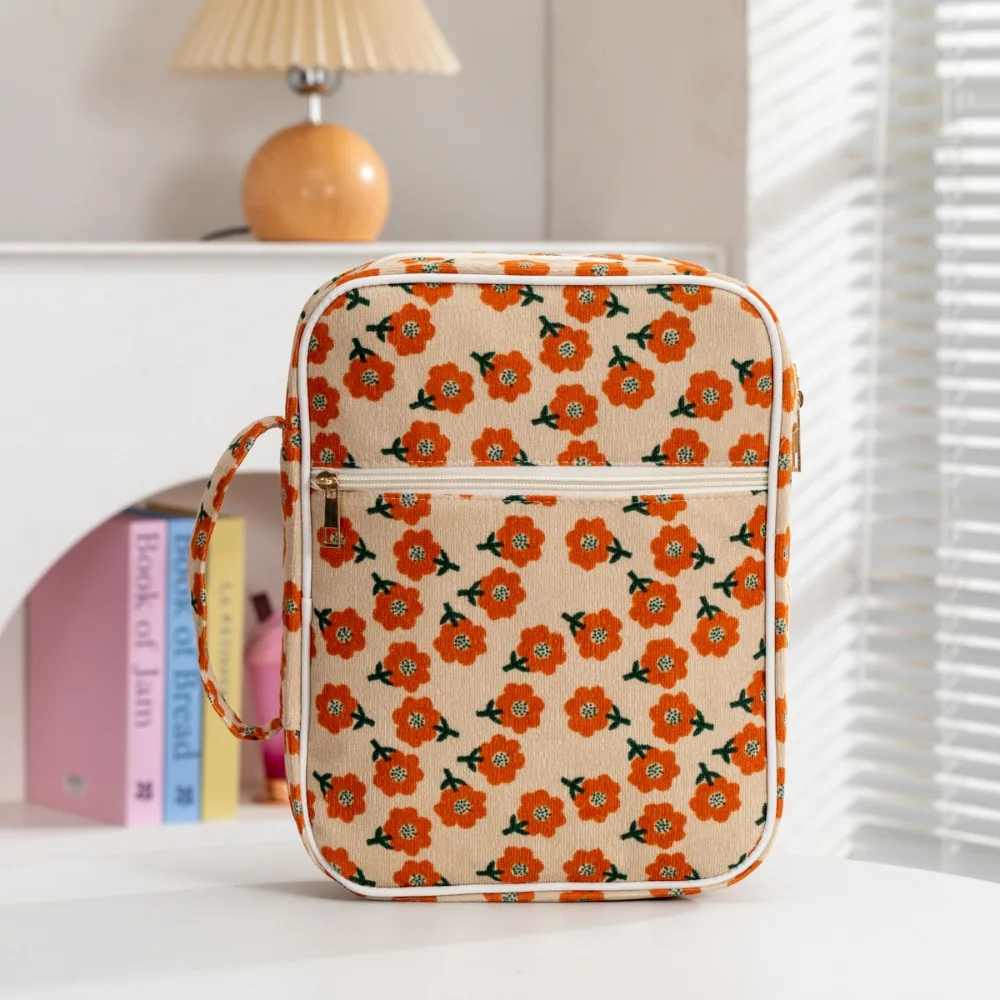 

Portable Quilted Book Sleeve Embroidered With Zipper Book Carrying Case Dustproof Book Storage Bag Gift