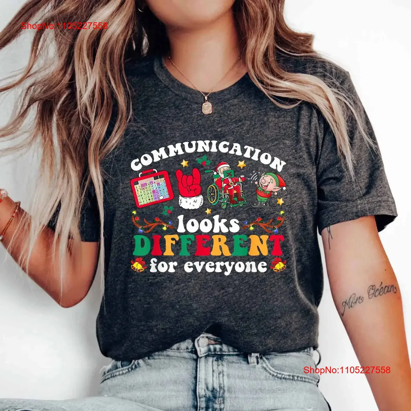 Speech Therapy Christmas T Shirt Communication Looks Different For Everyone SLP s Therapist vintage Washed designer clothes