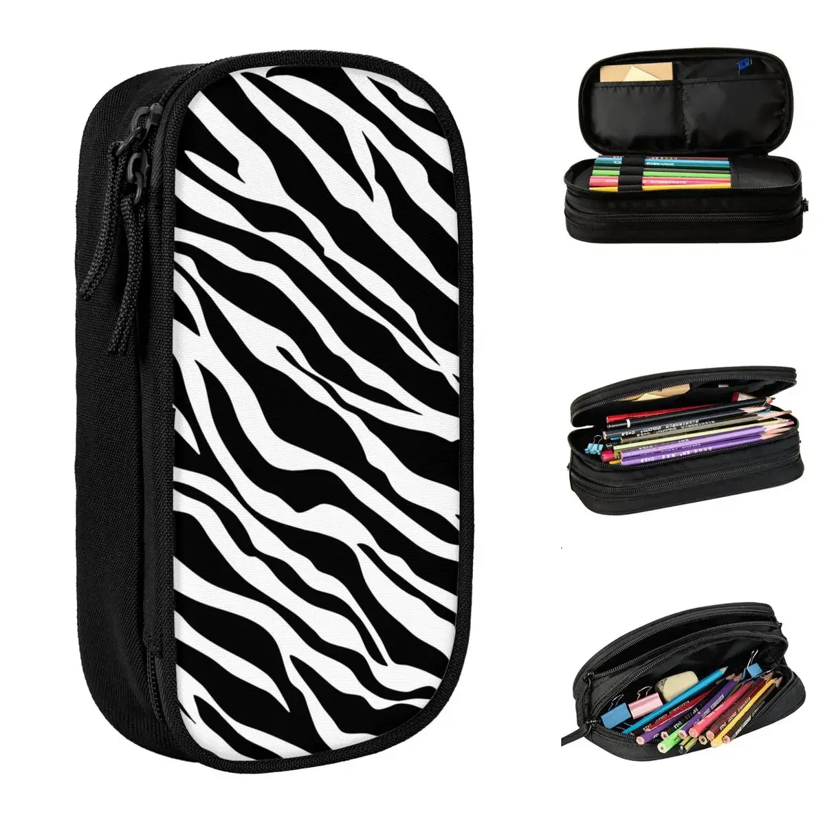 

Horse Zebra Pattern Print Pencil Cases Black White cases Pen Holder Large Storage Bags School Supplies Stationery