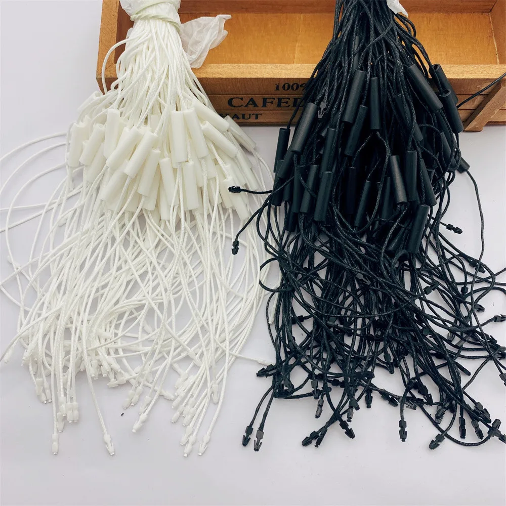 

980pcs/lot Length: 25cm Waxed cord Hang Tag Nylon String Snap Lock Pin Loop Fastener Ties suspender for clothes tag/garment