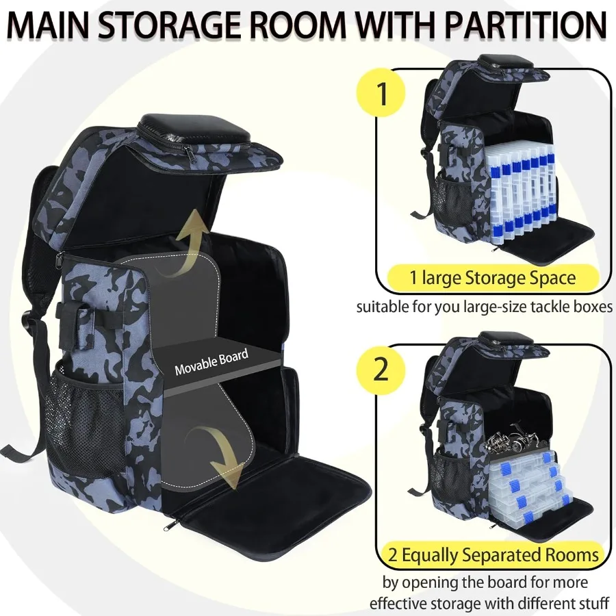 Mochila de pesca grande resistente al agua con soporte para caña y enfriador incorporado para aventuras con caña al aire libre bolsa de aparejos resistente