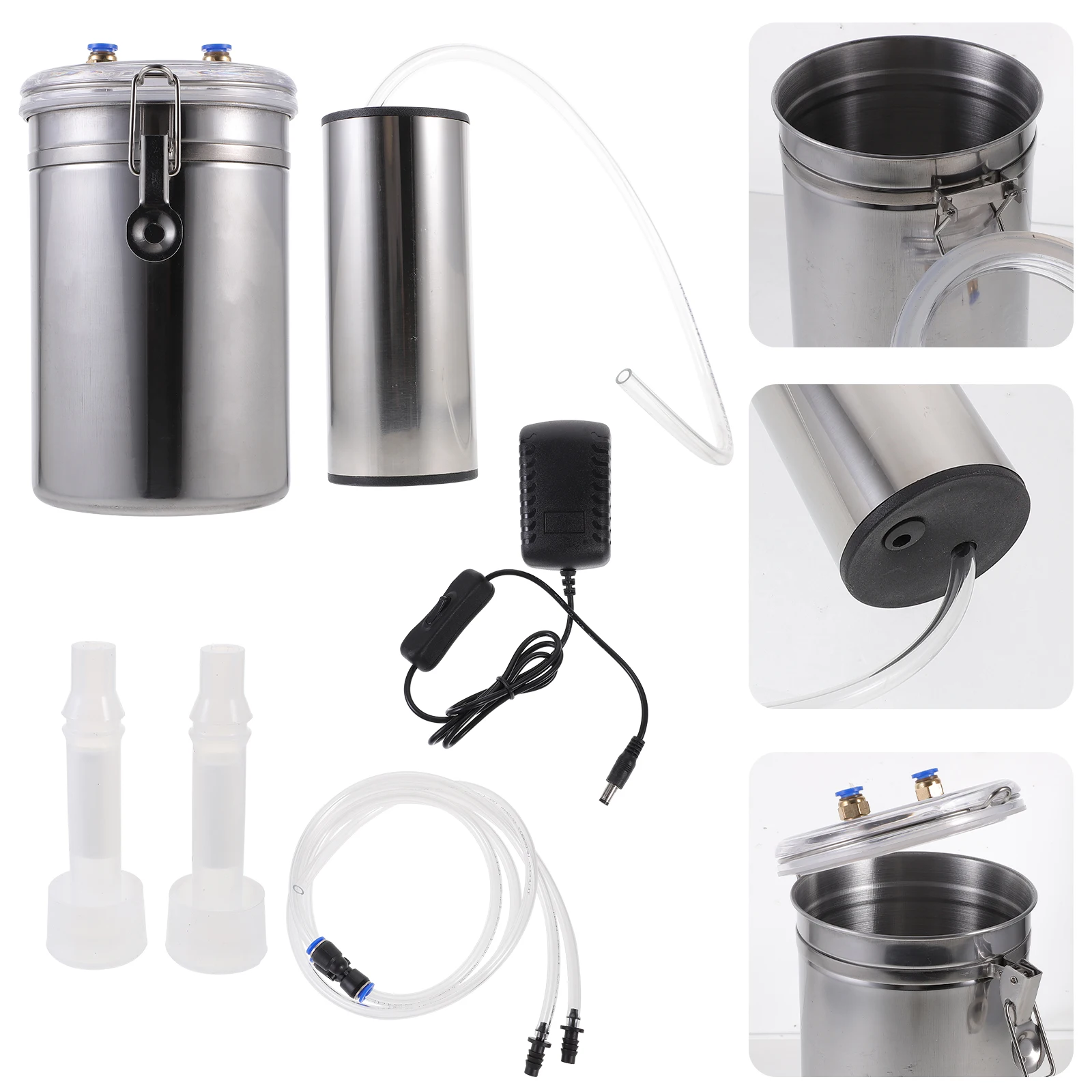 

2L Milking Machine Stainless Steel Bucket Suction Vacuum Pump Household Goat Milk Squeezer Farm Dairy Pet