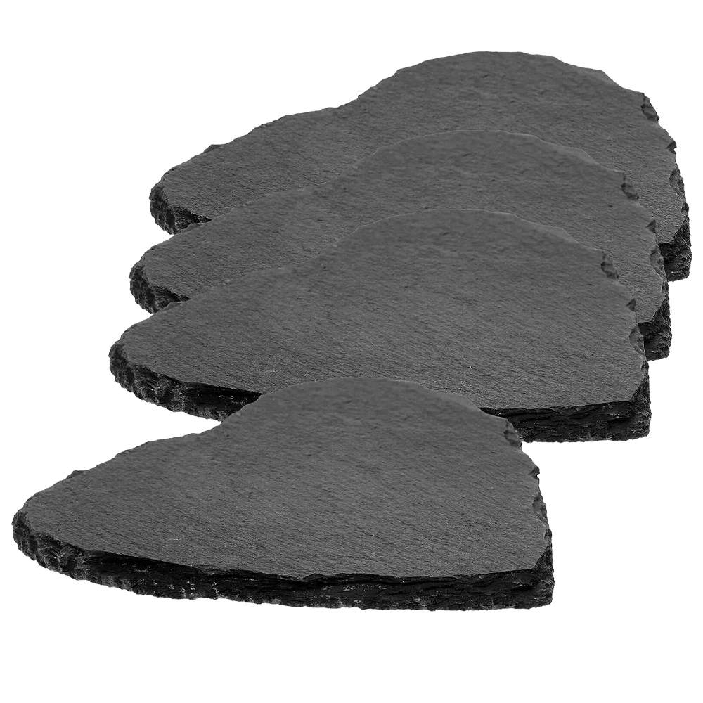 8pcs Heart Shape Black Slate Stone Coasters Engraving Blank with Anti-Scratch Bottom and Holder Drinks Cup Coasters for Bar Cafe