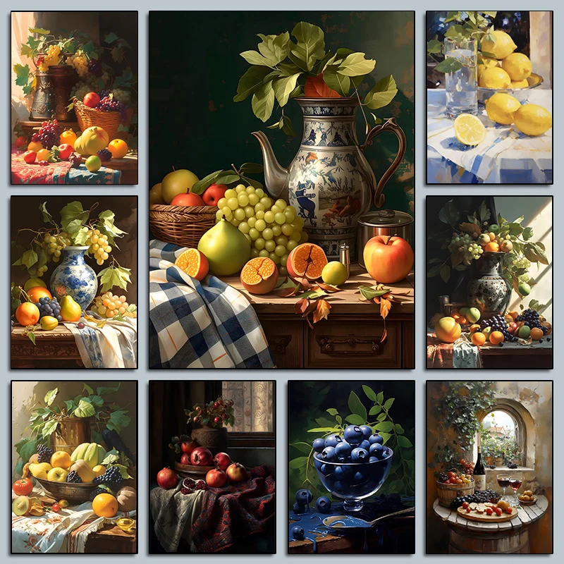 Vintage Kitchen Fruits Still Life Posters Country Kitchen Healthy Food Prints Canvas Painting Wall Pictures Home Kitchen Decor