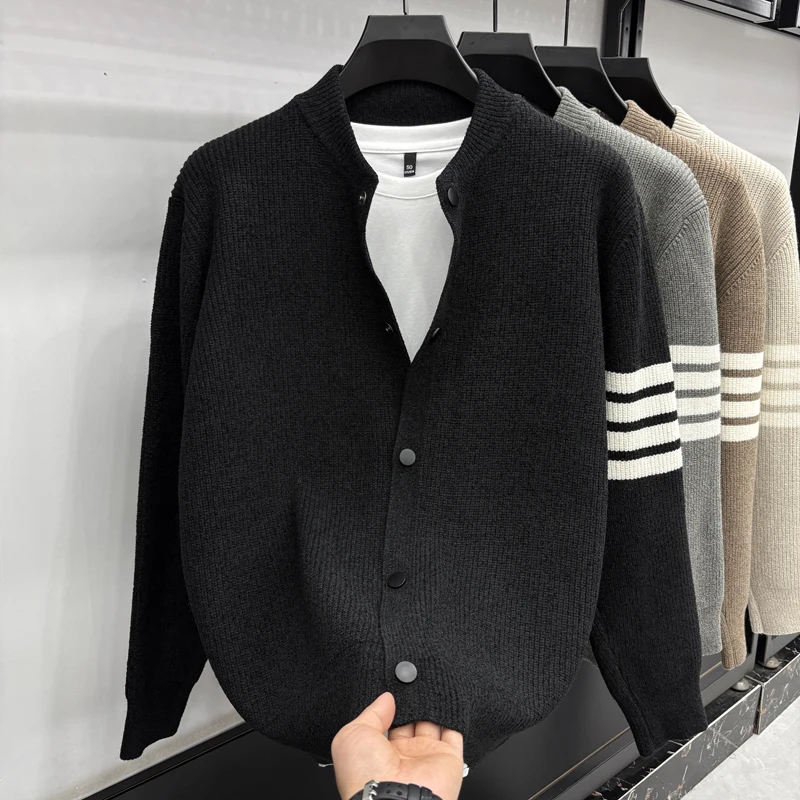 الرجال الخريف أزياء السفر في الهواء الطلق زر سترة البيسبول طوق محبوك سترة بلون تنوعا عارضة سترة Instock #6