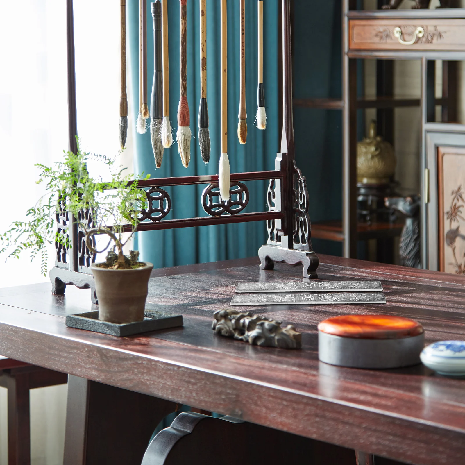 

1 Pair Silver Paperweight Tibetan Material Rectangular Calligraphy Practice Tool Smooth Edges Durable Craftsmanship Office Desk