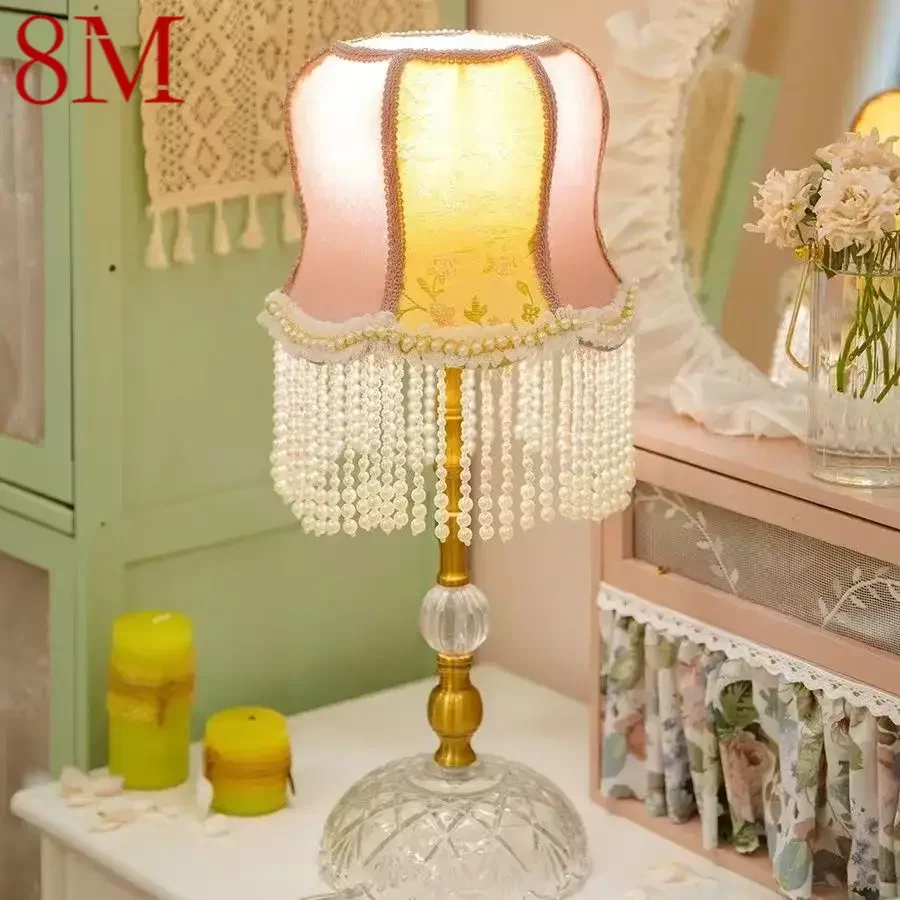 

8M French Table Lamp American Retro Living Room Bedroom Villa European Pastoral Creative Tassels Desk Light