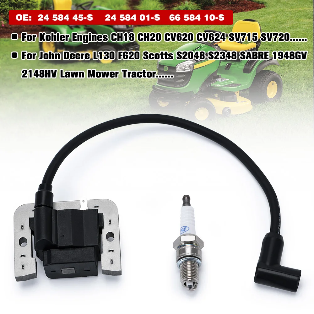 

1PCS Ignition Coil Spark Plug Ignition Module Kit For Kohler Engines CH18 CH20 CH22 CV18 CV19 CV20 SV710, SV720 2458445-S
