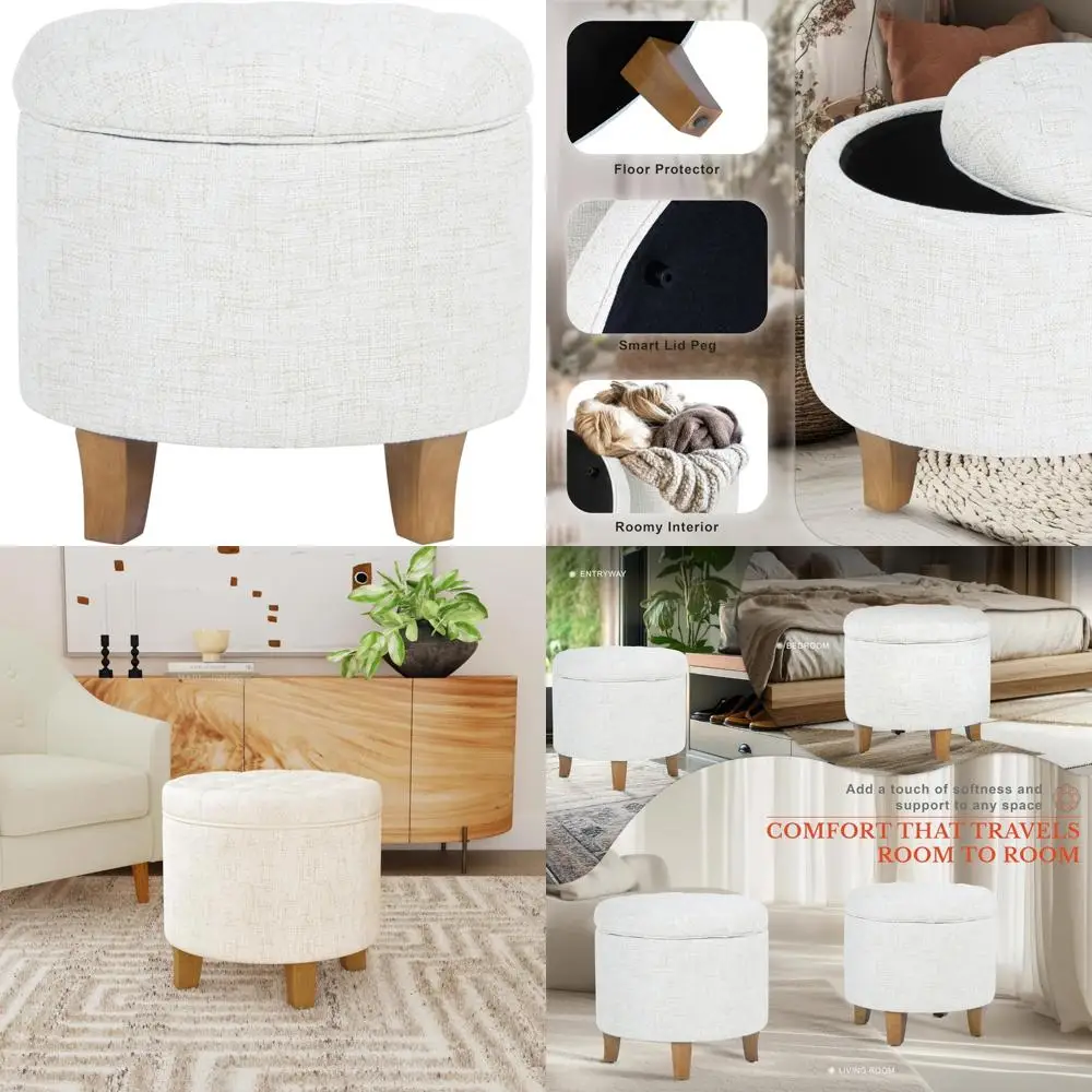 Upholstered Round Tufted Footrest Ottoman with Storage for Living Room and Bedroom Decorative