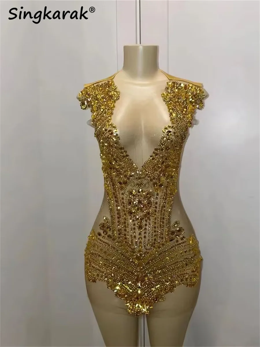 

Sexy Gold Diamond Short Prom Dress 2024 Luxury Beads Crystal Rhinestones Birthday Party Homecoming Gowns Customized