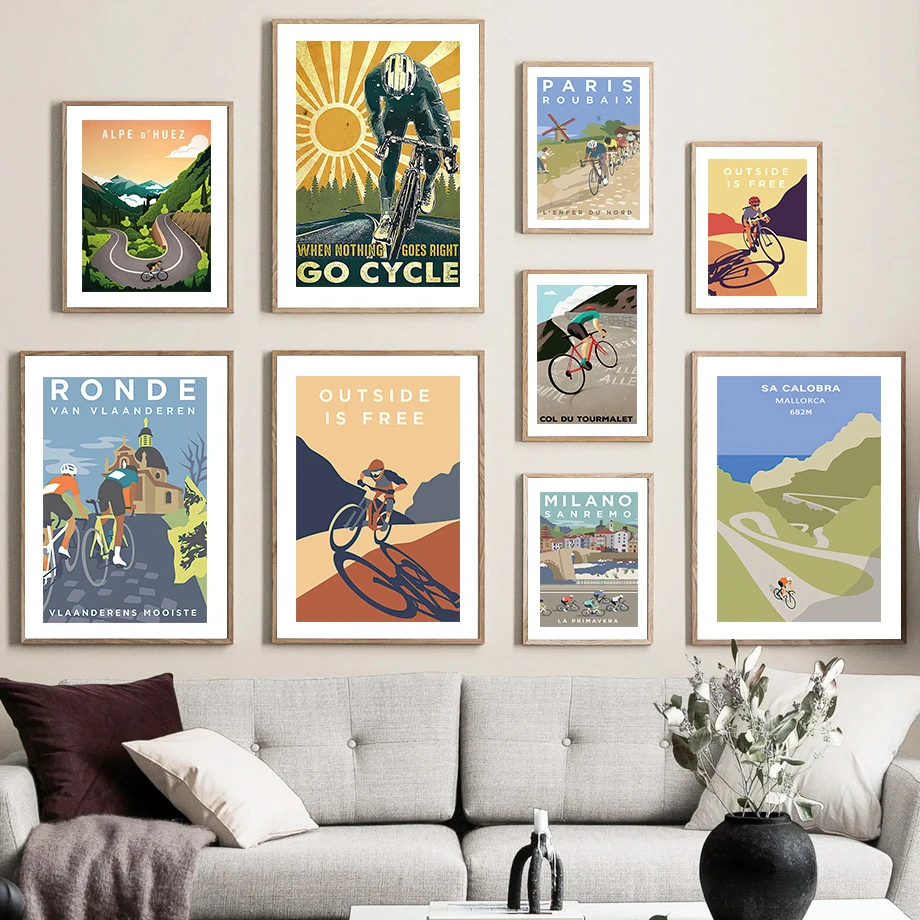 Vintage Bike Race Cycling Sports Poster Print Canvas Painting Paris Cyclist Travel Wall Art For Modern Living Room Club Decor