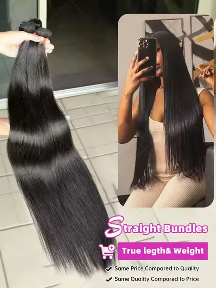 Прямые пучки человеческих волос 42-дюймовые бразильские наращивания человеческих волос для женщин